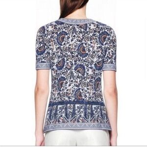 Tory Burch Brinda Print Linen V Neck Tunic Top S